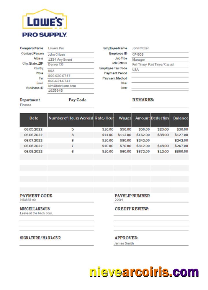 USA Lowe’s Pro Supply wholesale company pay stub